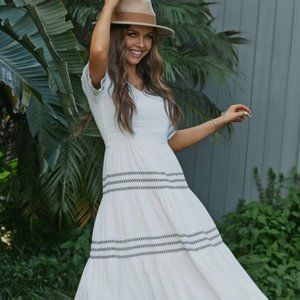 Petallush White Half Sleeve V Neck Summer Maxi Dress Size S